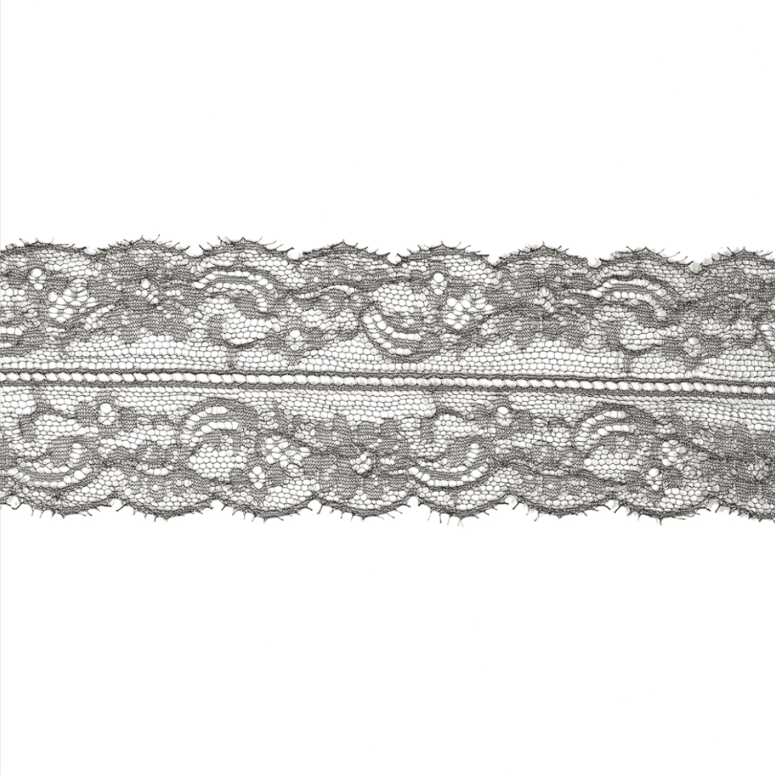 Black and Metallic Silver Floral Chantilly Lace Trim